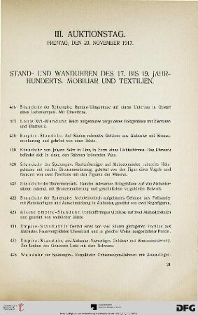 III. Auktionstag. Freitag, den 23. November 1917 (Nr. 416-603)