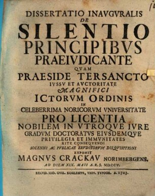 Diss. inaug. de silentio principibus praeiudicante