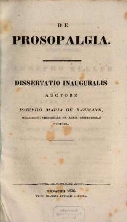 De prosopalgia : Diss. inaug.