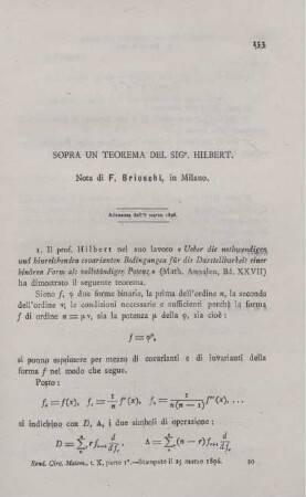 Sopra un teorema del Sig. Hilbert.