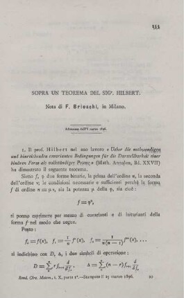 Sopra un teorema del Sig. Hilbert.