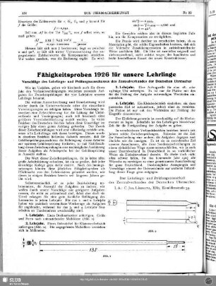 Fähigkeitsproben 1926 für unsere Lehrlinge