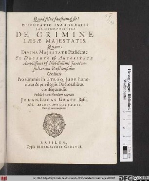 Disputatio Inauguralis Iuridico-Politica De Crimine Laesae Maiestatis