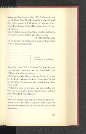 An Voss Wandsbeck, den 3. November 1782