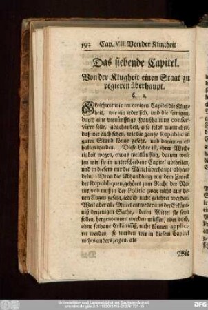 Das siebende Capitel. Von der Klugheit einen Staat zu regieren überhaupt.