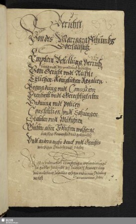Berichtt von des Marrggraffthumbs Oberlausnitz Emptern, Bestellung, Verrichtung vndt Verwaltung derselben.