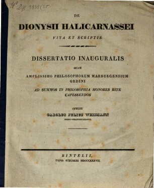 De Dionysii Halicarnassei vita et scriptis : Diss. inaug.