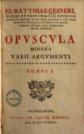 Opuscula minora varii argumenti, 1
