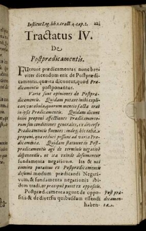 Tractatus IV. De Postprædicamentis.