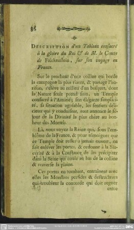Description d'un Tableau consacre a la gloire du Roi & de M. le Comte de Falckenstein, sur son voyage en France