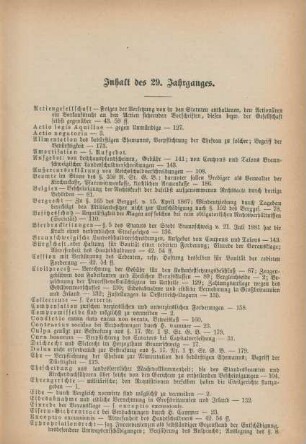 Inhalt des 29. Jahrganges