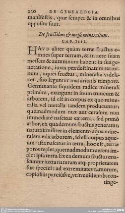De Fructibus et messe minealium. Cap. IIII.