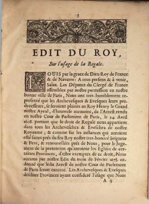 Edict du roy sur l'usage de la regale