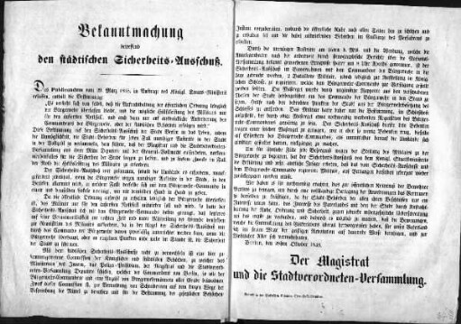 Bekanntmachung betreffend den städtischen Sicherheits=Ausschuß. (Sammlung Friedlaender)