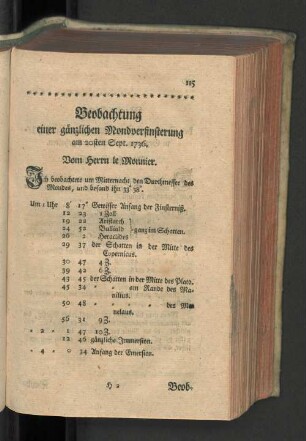 Beobachtung einer gänzlichen Mondfinsterung am 20sten Sept. 1736.