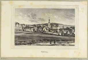 Ortsansicht von Gahlenz (Oederan) in Mittelsachsen, aus Sachsens Kirchen-Galerie von Hermann Schmidt, Bd. 2 1838