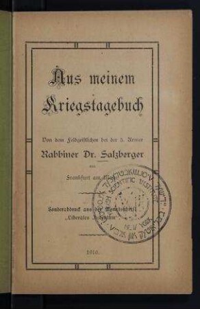 Aus meinem Kriegstagebuch / von Salzberger