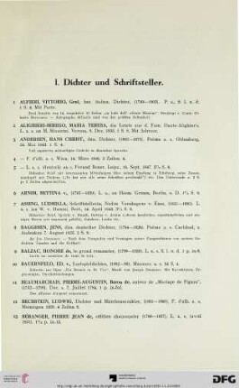 I. Dichter und Schriftsteller (Nr. 1-170)