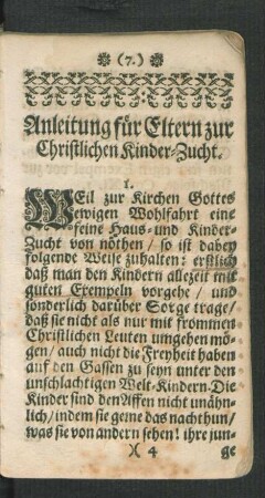 Anleitung für Eltern zur Christlichen Kinder-Zucht.