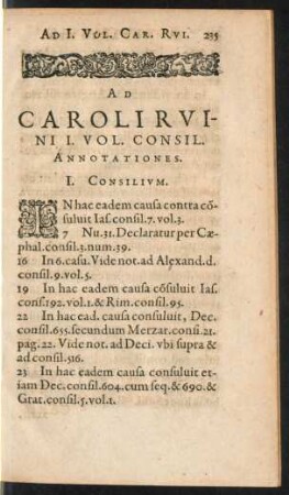 Ad Caroli Ruini I. Vol. Consil. Annotationes.