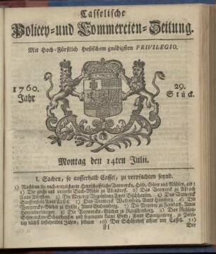 29. Stueck, Montag den 14ten Julii 1760