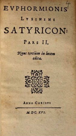 Evphormionis Lvsinini Satyricon, 2