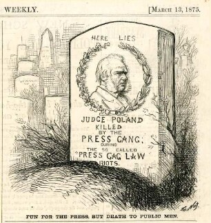 Fun for the press, but death to a public men : auf einem Friedhof steht der Grabstein des Richters und Senators Luke Poland
