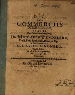 De Commerciis Dissertatio