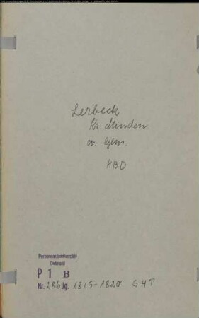 Kirchenbuchduplikat der evangelischen Gemeinde Lerbeck, Kreis Minden (GHT 1815-1820) (Gemeinde: Evangelische Gemeinde Lerbeck)