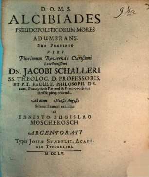 Alcibiades, pseudopoliticorum mores adumbrans