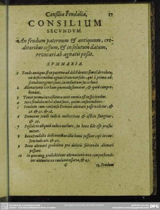 Consilium Secundum. An feudum paternum & antiquum, creditoribus cessum, & insolutum datum, revocari ab agnatis poßit