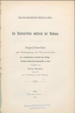 Die Harnsecretion während der Narkose