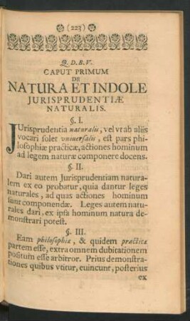 Caput Primum. De Natura Et Indole Iurisprudentiae Naturalis.
