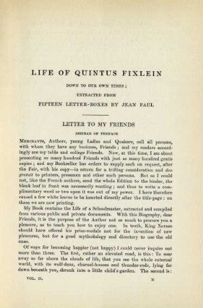 Life of Quintus Fixlein: down to our own times; extracted from fifteen letter-boxes by jean Paul