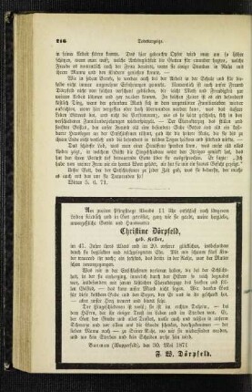 Christine Dörpfeld : [Nekrolog]