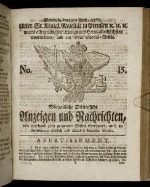 No. 15. Montags, den 13ten April, 1767.