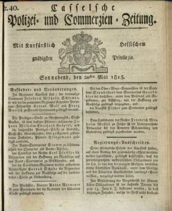 Nr. 40, Sonnabend, den 20sten Mai 1815