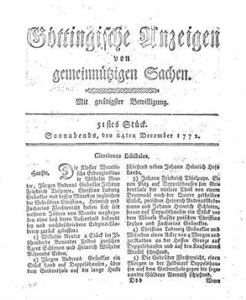 51stes Stück. Sonnabends, den 24ten December 1772.