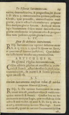 Articulus II. De essentia Physica Sacramentorum.