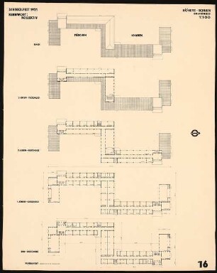 Siedlungsplan mit Schulhausgruppe Schinkelwettbewerb 1931: Höhere-Schulen Grundrisse 1:500
