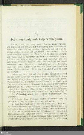 V. Schulausschuß und Lehrerkollegium