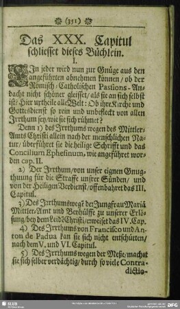 Das XXX. Capitul schliesset dieses Büchlein