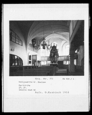 Königswartha. Evangelische Kirche (1690/1700). Kircheninneres nach Nordosten gegen Altar
