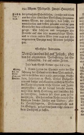 Sechster Zeitraum. Von Columbus bis auf Joseph; oder von der allgmeinen Verbesserung der Gelehrsamkeit, bis auf unsere Zeiten