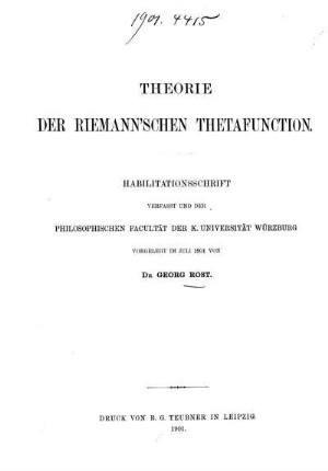 Theorie der Riemann'schen Thetafunction