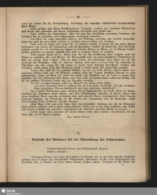 C. Festrede des Directors bei der Einweihung des Johanneums