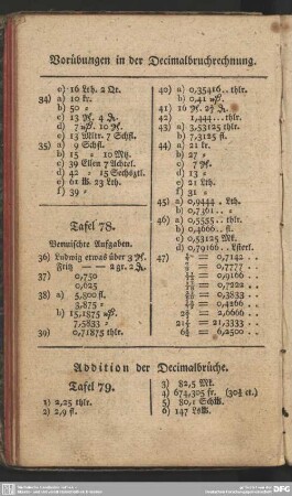 Addition der Decimalbrüche
