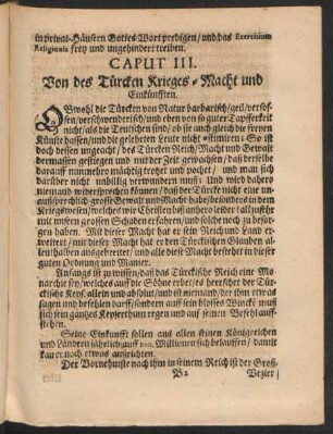 Caput III. Von des Türcken Krieges-Macht und Einkünfften.