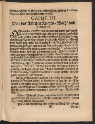 Caput III. Von des Türcken Krieges-Macht und Einkünfften.