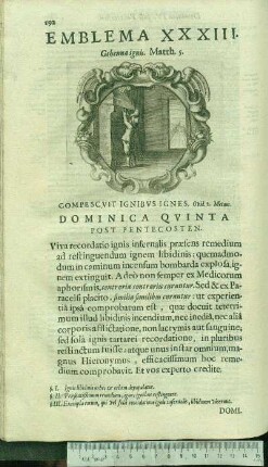 Emblema XXXIII. Gehenna ignis. Matth.5. Compescvit Ignibvs Ignes. Ovid.2.Metam. Dominica Qvinta Post Pentecosten.